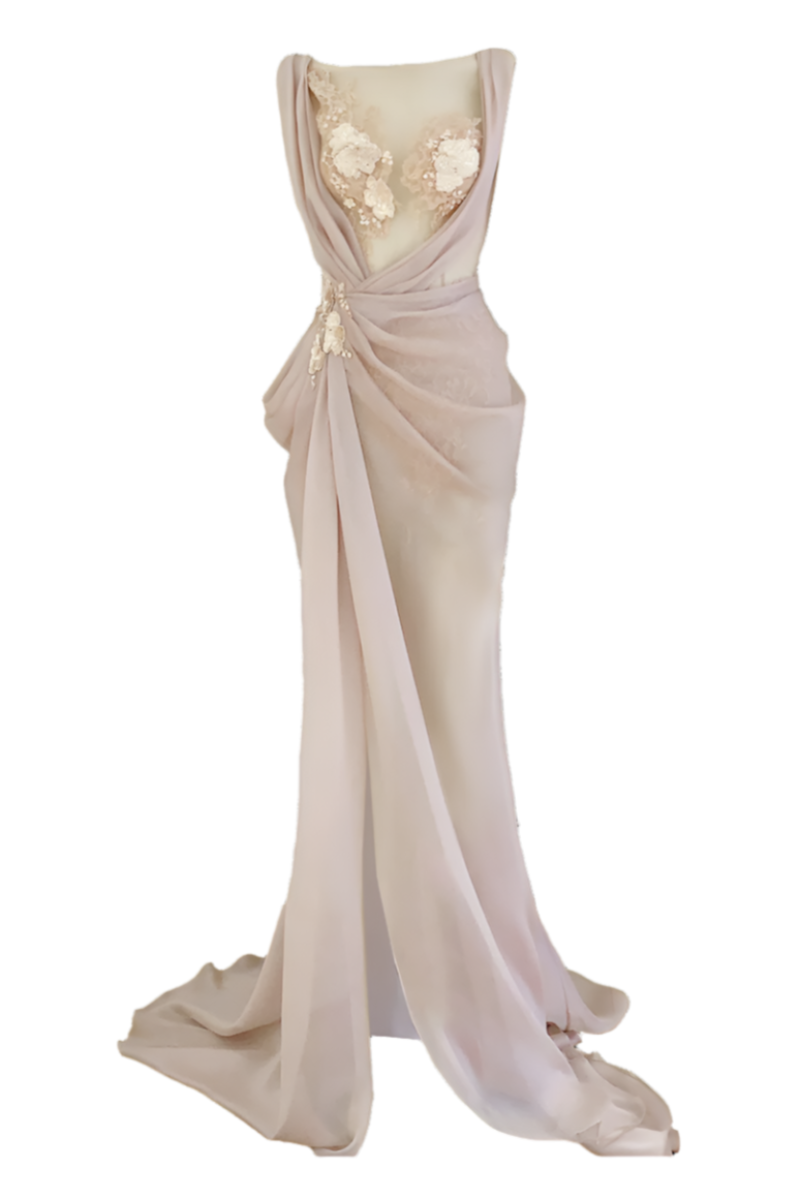 NUDE SILK EVENING GOWN - CULT MIA