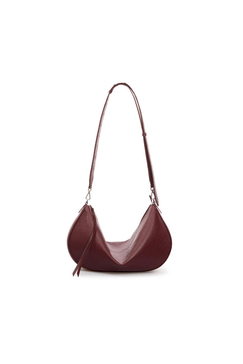VIKLE STUDIO Denise shoulder bag in burgundy leather, stylish and compact with a sleek design and adjustable strap.