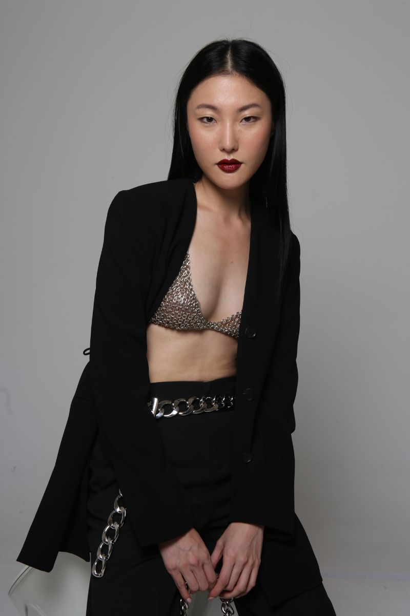 Silvia Gnecchi Chain Bra tops featuring a stylish chain detail and fitted design, perfect for a bold, modern look.