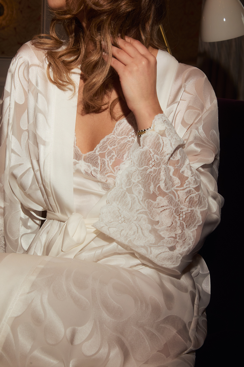 Bocan Couture Silky Charlotte Robe in smooth, luxurious fabric with a relaxed fit and elegant design.