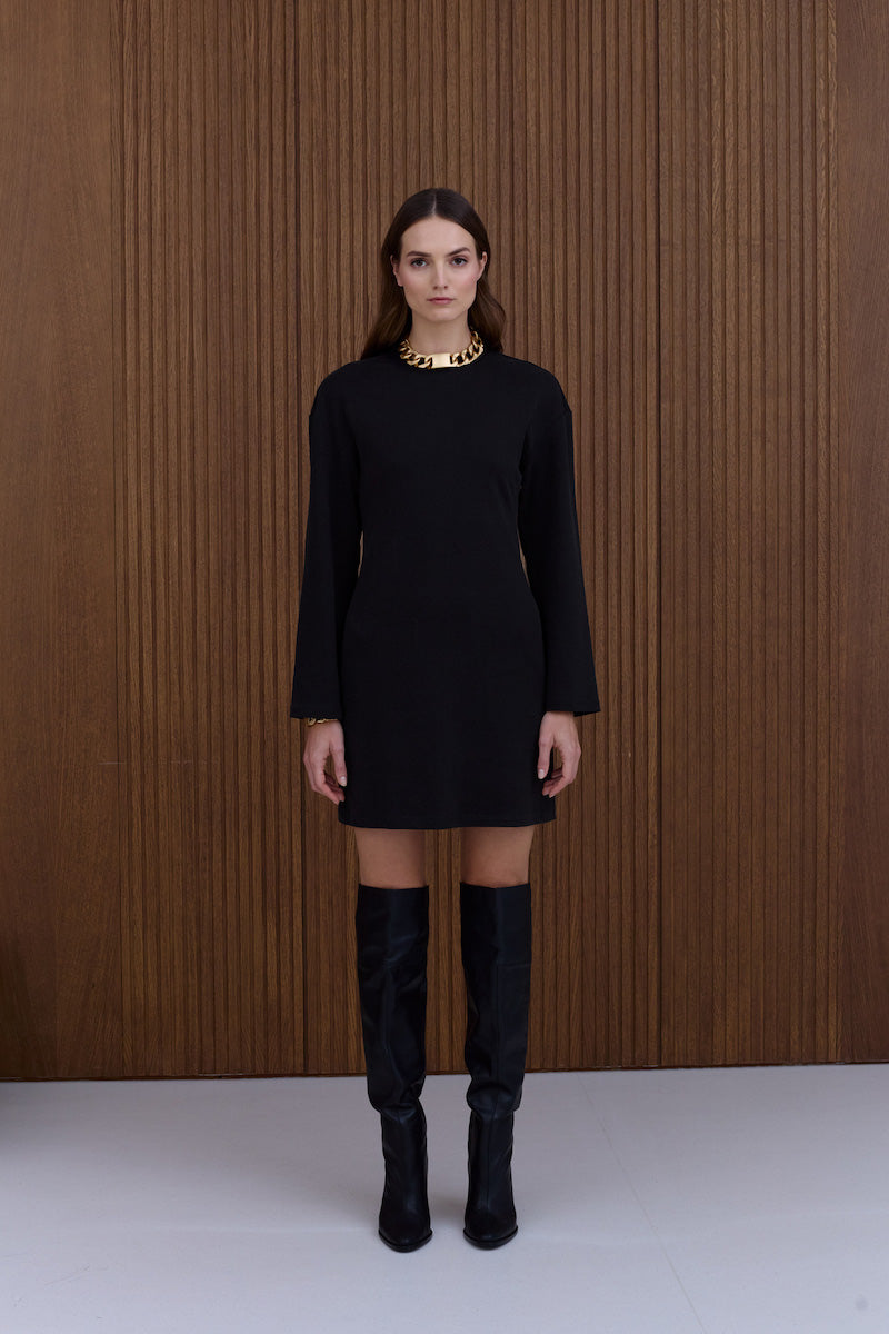 SOREN BLACK LONG-SLEEVE MINI JERSEY DRESS