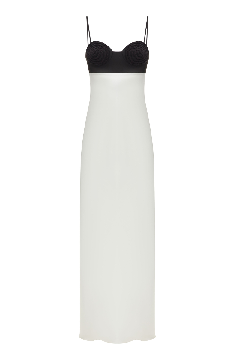 IVORY SILK MAXI DRESS WITH BLACK TOP - CULT MIA