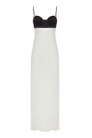 Elegant ivory silk gown with a black top from ELENAREVA, featuring flowing fabric and sophisticated design.
