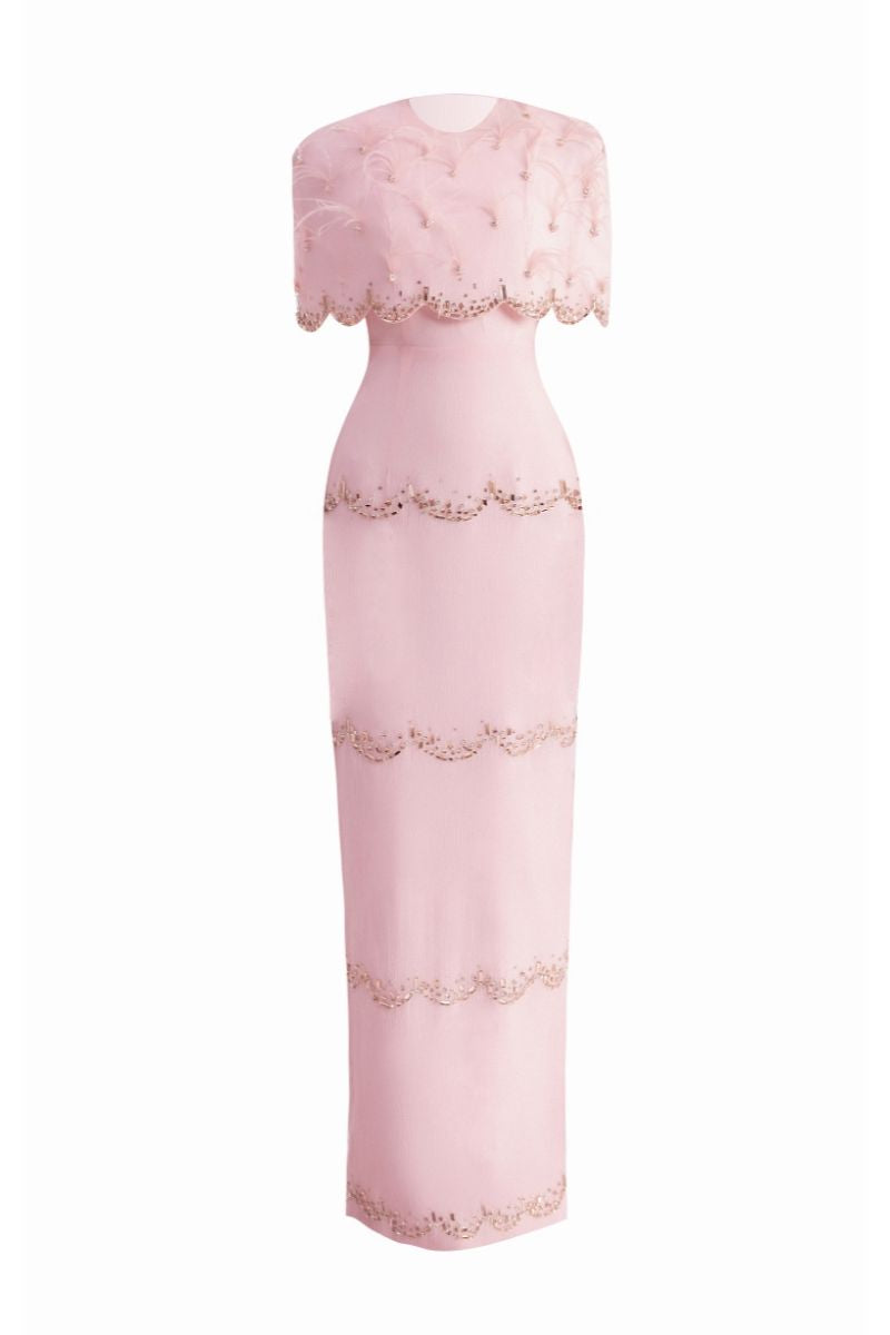 PINK SPARKLING ORGANZA MAXI DRESS - CULT MIA
