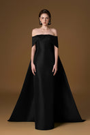 Black strapless silk-lined taffeta gown by I.H.F, featuring a sleek, elegant design with a fitted bodice and flowing skirt.