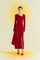 Red Twinkle Knit Maxi Dress by EEGEN STUDIO, featuring a stylish knit fabric and flowing silhouette for elegant wear.