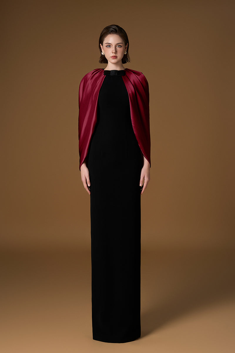 SHIMMER SATIN SILK LINED DRESS IN BLACK AND BORDEAUX | CULT MIA | I.H.F SHIMMER SATIN SILK LINED DRESS IN BLACK AND BORDEAUX | CULT MIA | I.H.F