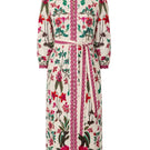 Raishma Valentina white midi dress displayed on a hanger, featuring a fitted silhouette and elegant design.