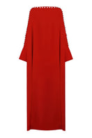 SemSem vermilion boat neck kaftan maxi dress with flowing fabric and relaxed fit, perfect for casual or beachwear.