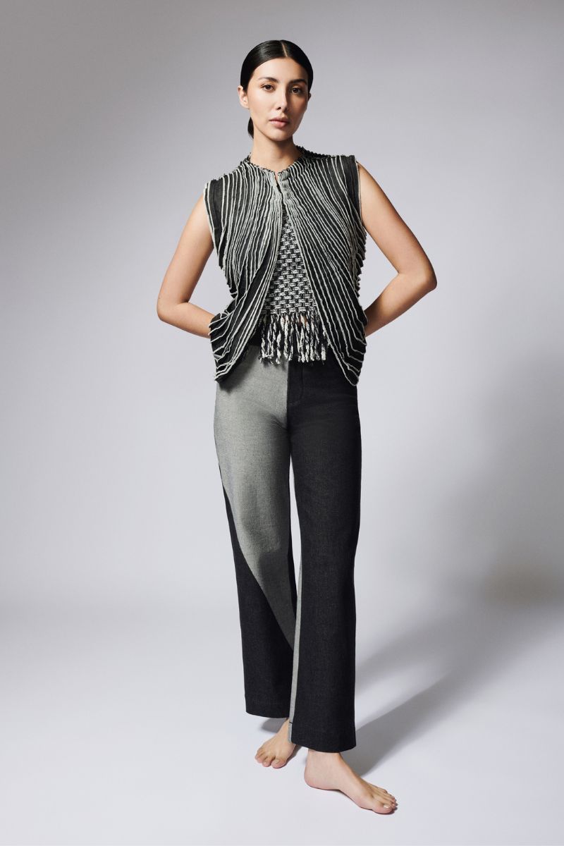 DENIM STRIP VEST IN DARK GRAY - CULT MIA
