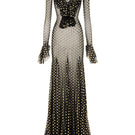 Black Valenciani Mermaid Mesh Dress, a flowy maxi dress with sheer mesh fabric and elegant fit, perfect for stylish occasions.