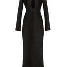 OvertheSea black insomnia midi dress displayed on a mannequin, featuring a fitted silhouette and elegant design.