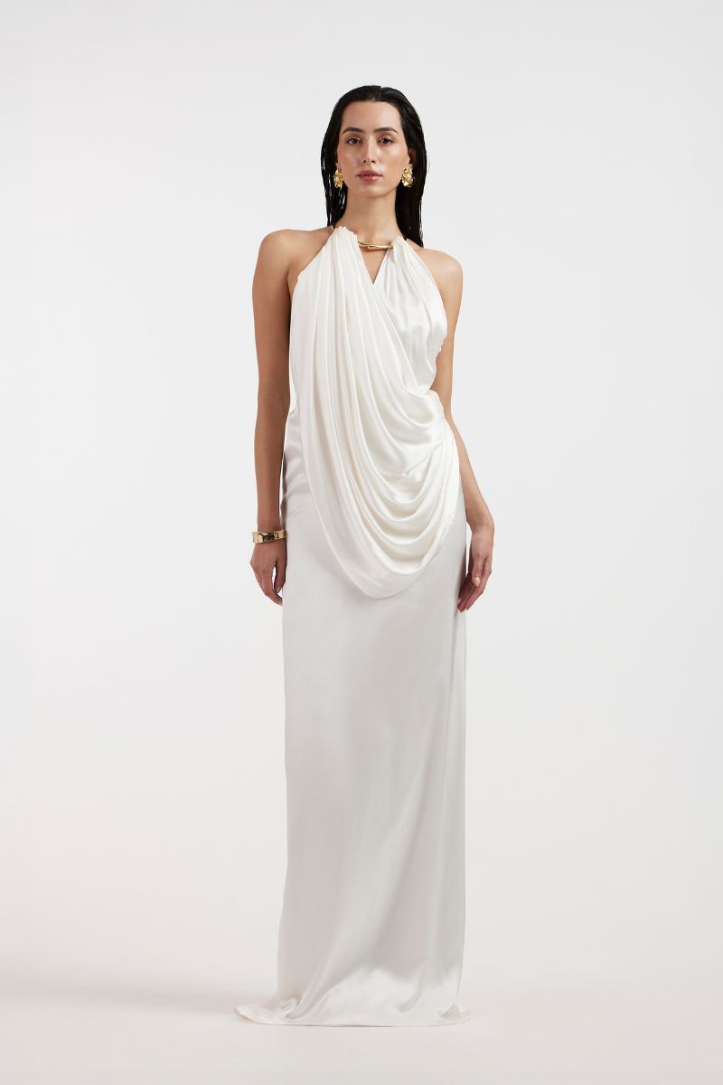 LEONA WHITE DRAPED GOWN - CULT MIA