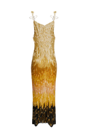 Onalaja Honey Maxi Dress displayed on a hanger, featuring a flowy, elegant design with a fitted bodice and long skirt.