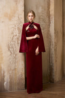 Rosee de Matin quilted velvet Empress gown featuring luxurious fabric and elegant design, showcased in a stylish full-length view.