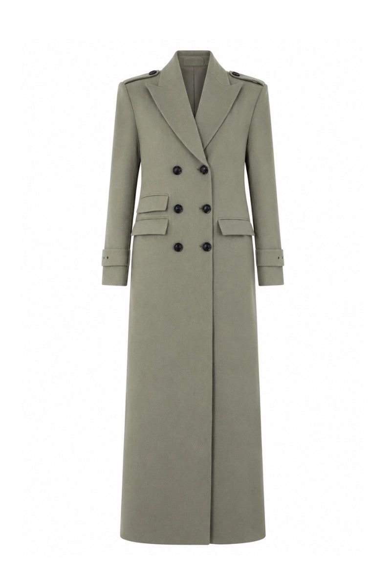Lili Blanc Luxe Coat displayed on a hanger, featuring a stylish, tailored coat with a sleek design and neutral color.