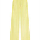 Nazlı Ceren MUI wide-leg satin trousers in Lemon Zest, showing lightweight fabric and relaxed fit with smooth satin finish.