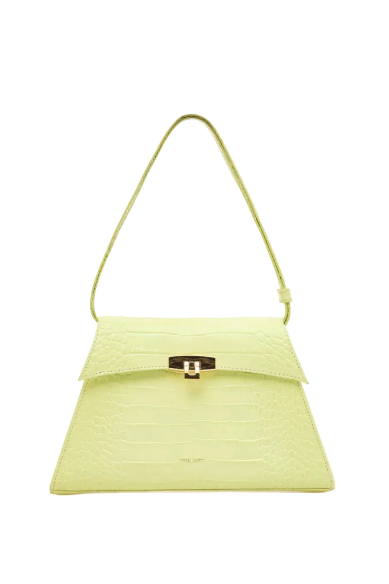 Vikele Studio Stephanie Bag in Lemon Croco top handle bag with textured crocodile pattern and gold-tone hardware.
