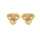 Mini Penelope earrings by Peracas, delicate gold-tone earrings with intricate design, shown hanging on a display.