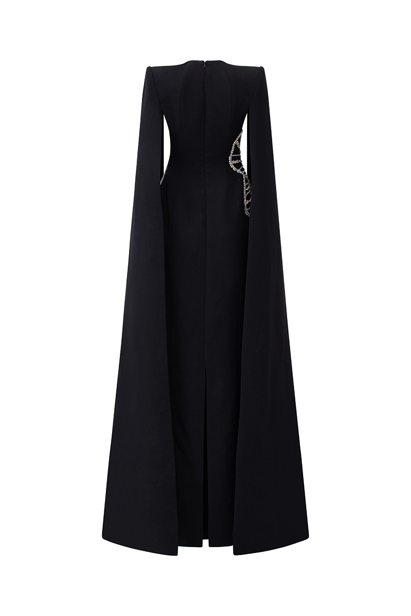 CRYSTAL FLORAL PATTERNED BLACK GOWN - CULT MIA