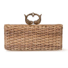 Waiwai Rio Rattan Sardine Clutch with woven rattan texture and compact design, ideal for stylish evening accessories.