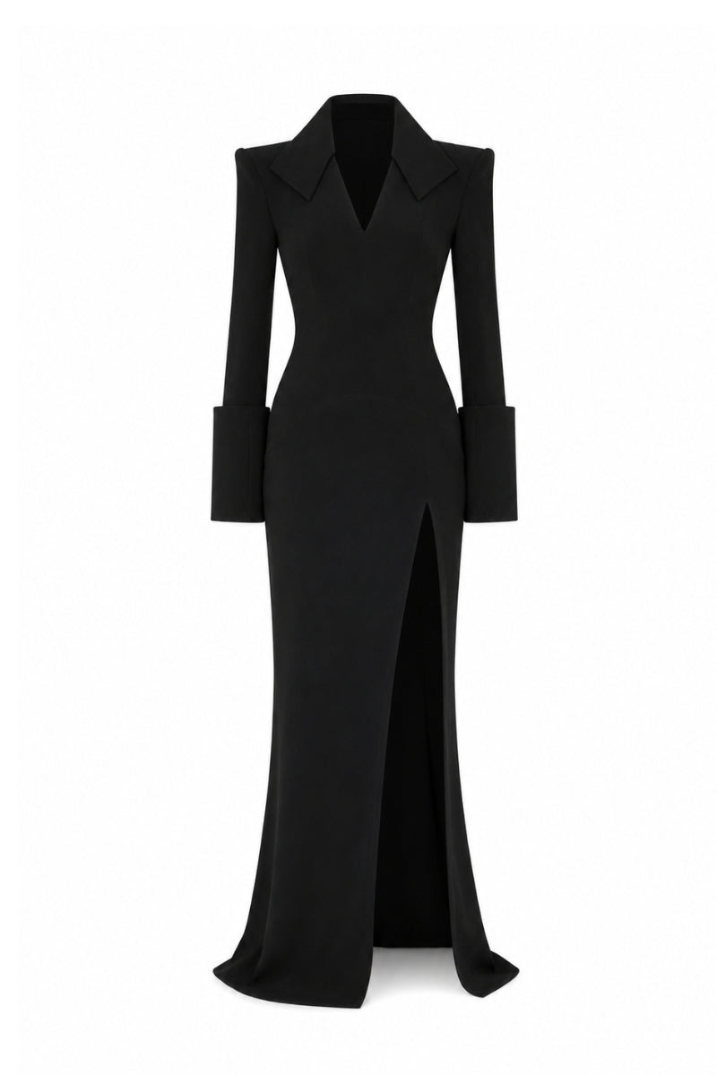 Lili Blanc white maxi cut gown with flowing fabric and elegant design, perfect for formal occasions.