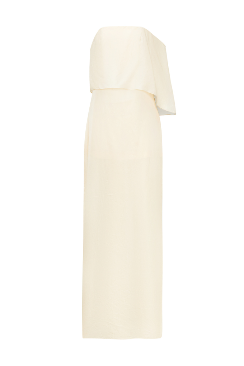 Light beige vanilla drape maxi dress by TONYY featuring flowing fabric and elegant design, perfect for summer wear.