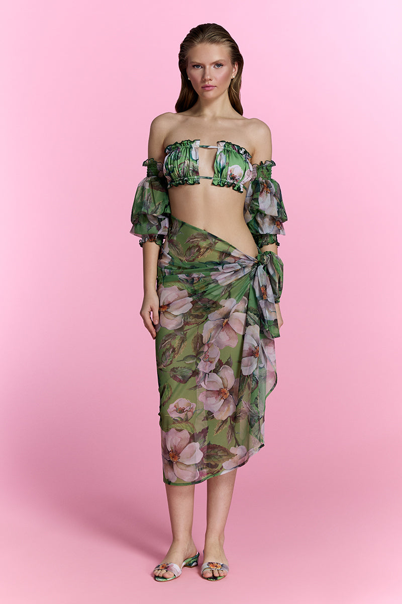 Nur Karaata Sheer Escape Pareo cover-up featuring lightweight, transparent fabric, perfect for beachwear or poolside fashion.