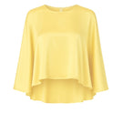 Nazlı Ceren VIONA satin cape in vibrant Lemon Zest color, stylish jacket with smooth satin fabric and elegant drape.
