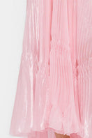Pastel pink strapless pleated maxi dress by Valenciani featuring a flowing design and elegant length, perfect for formal occasions.