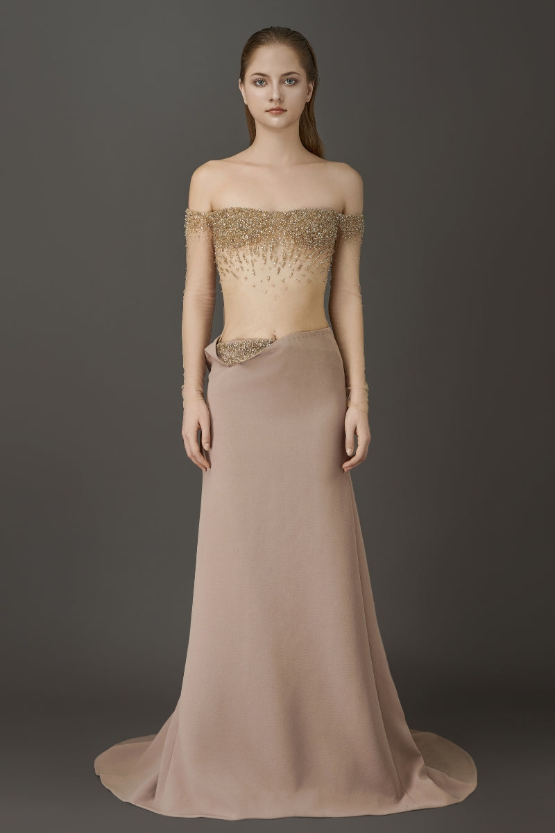 ELEGANT SHEER LONG DRESS WITH EMBROIDERED - CULT MIA