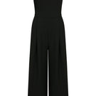Black asymmetric-beck sleeveless jumpsuit by JINSUN, featuring a modern design with unique shoulder details and a fitted silhouette.