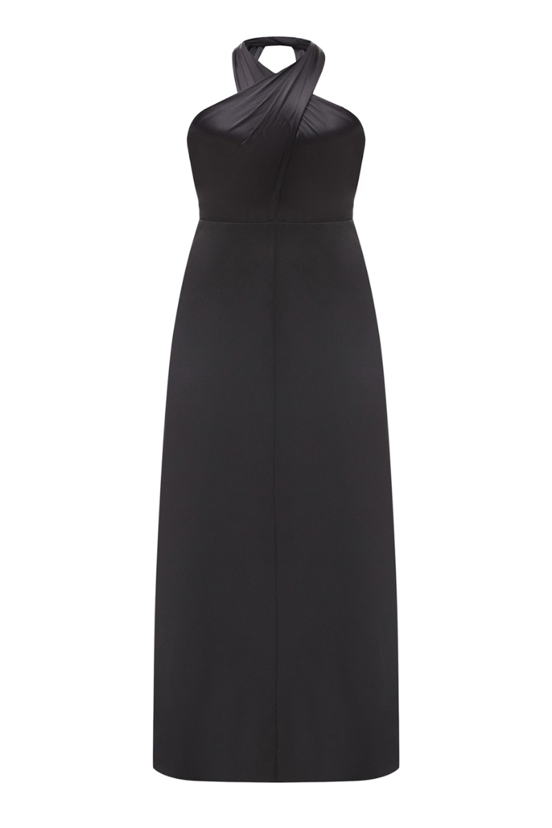 BLACK SILK AND WOOL MIDI DRESS - CULT MIA