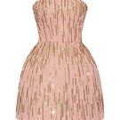 CEM strapless blush-toned mini dress with embellished details, fitted bodice, and short hemline, perfect for stylish occasions.