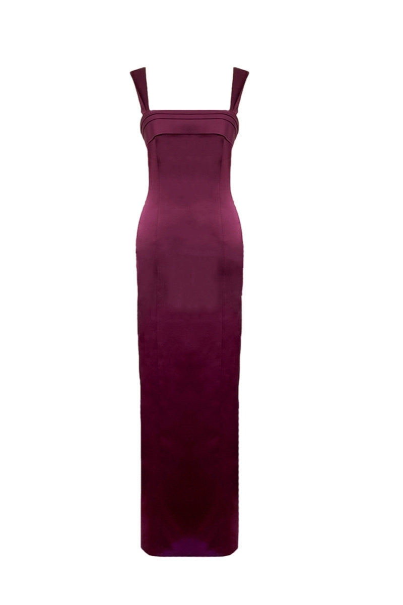 BRIDGET LONG SATIN DRESS IN SPICED PLUM - CULT MIA