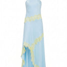 Summer Away ARAVA Maxi Dress displayed on a hanger with flowing fabric and vibrant pattern, perfect for summer wear.