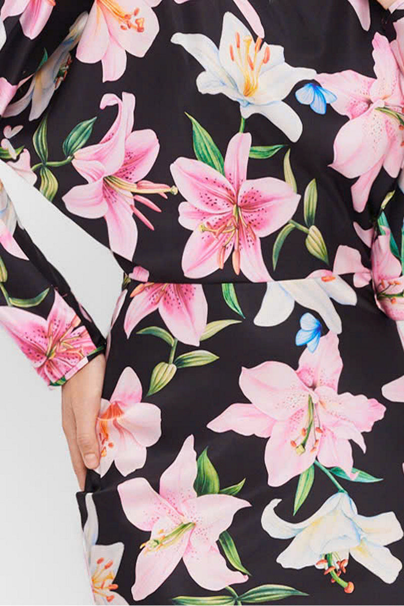 Valenciani long sleeve midi dress in multicolor with a fitted waist and flowing skirt, perfect for stylish casual or evening wear.