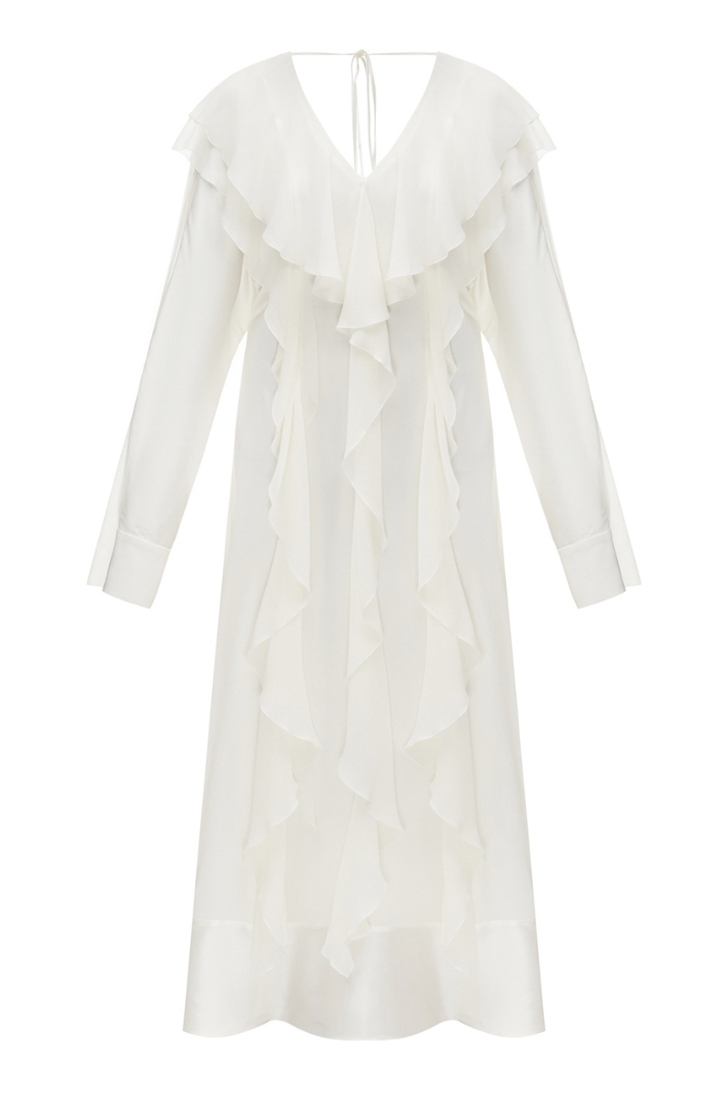 IVORY SILK AND CHIFFON MAXI DRESS - CULT MIA