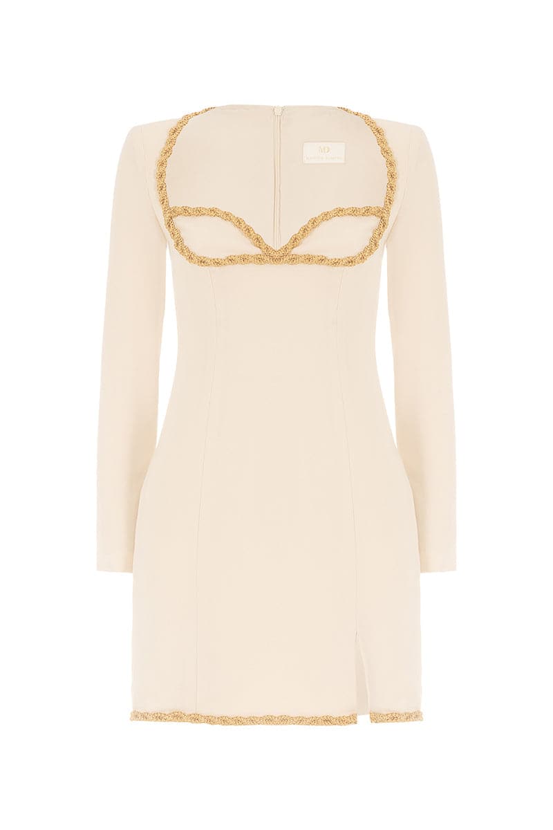 GOLD THREAD-EMBROIDERED CREPE MINI DRESS - CULT MIA