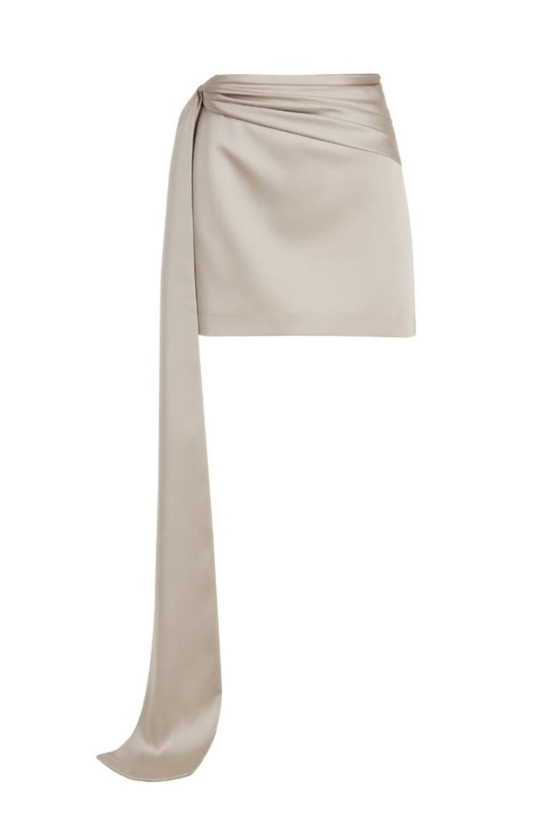 Nazlı Ceren MARDE SIDE tie mini skirt in smoke grey, featuring a stylish fit with side tie details and a sleek mini length.