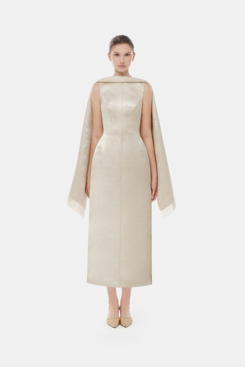 GOLD TAILORED SCARF MIDI DRESS | CULT MIA