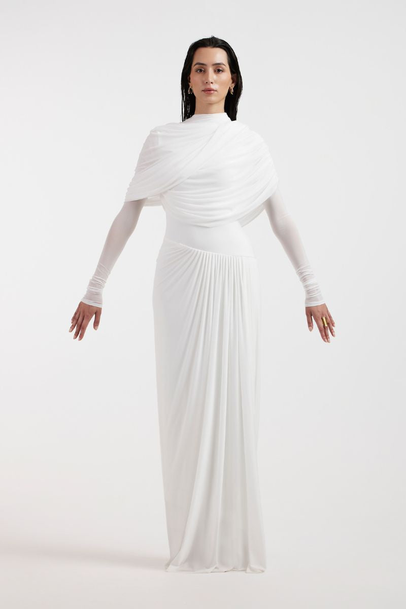 VALERIA WHITE DRAPED GOWN - CULT MIA