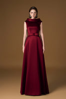 Red Holly Shimmer Satin Silk Lined Gown by I.H.F, featuring elegant satin fabric and a shimmering finish.