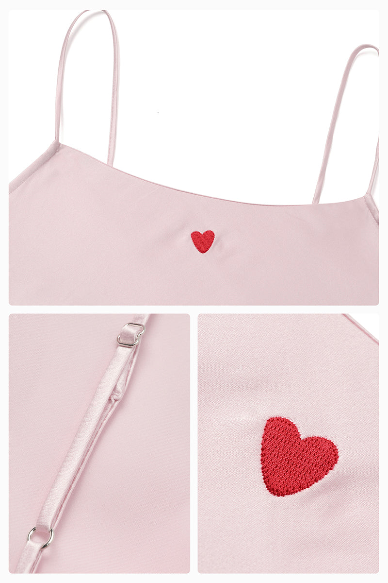 Pink LITTLE HEART strap nightgown by Not Just Pajama with ruffled straps and soft fabric, ideal for comfortable sleepwear.