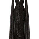 Nur Karaata Giovana gown displayed in soft fabric with elegant design, featuring a flowing silhouette perfect for formal occasions.