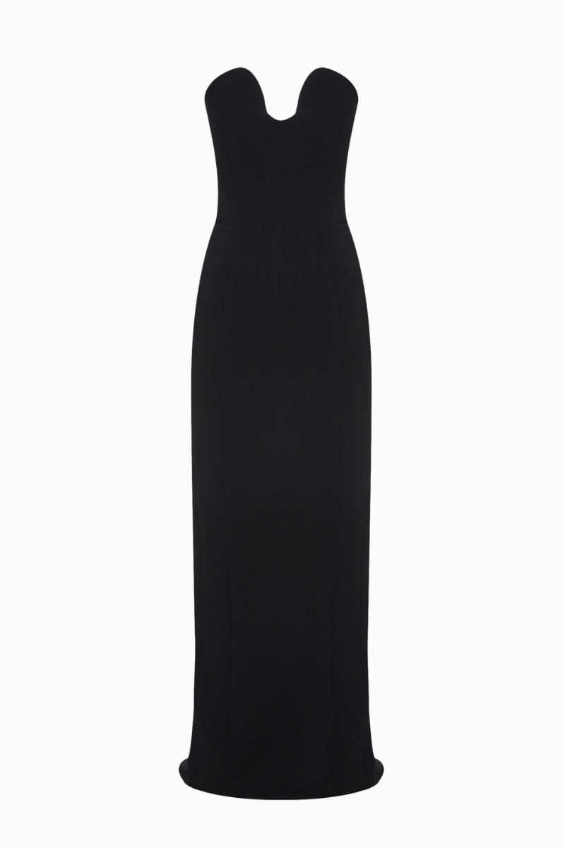 Black ARIA Maxi Dress by BALYKINA featuring a flowing silhouette and elegant design, displayed on a mannequin.