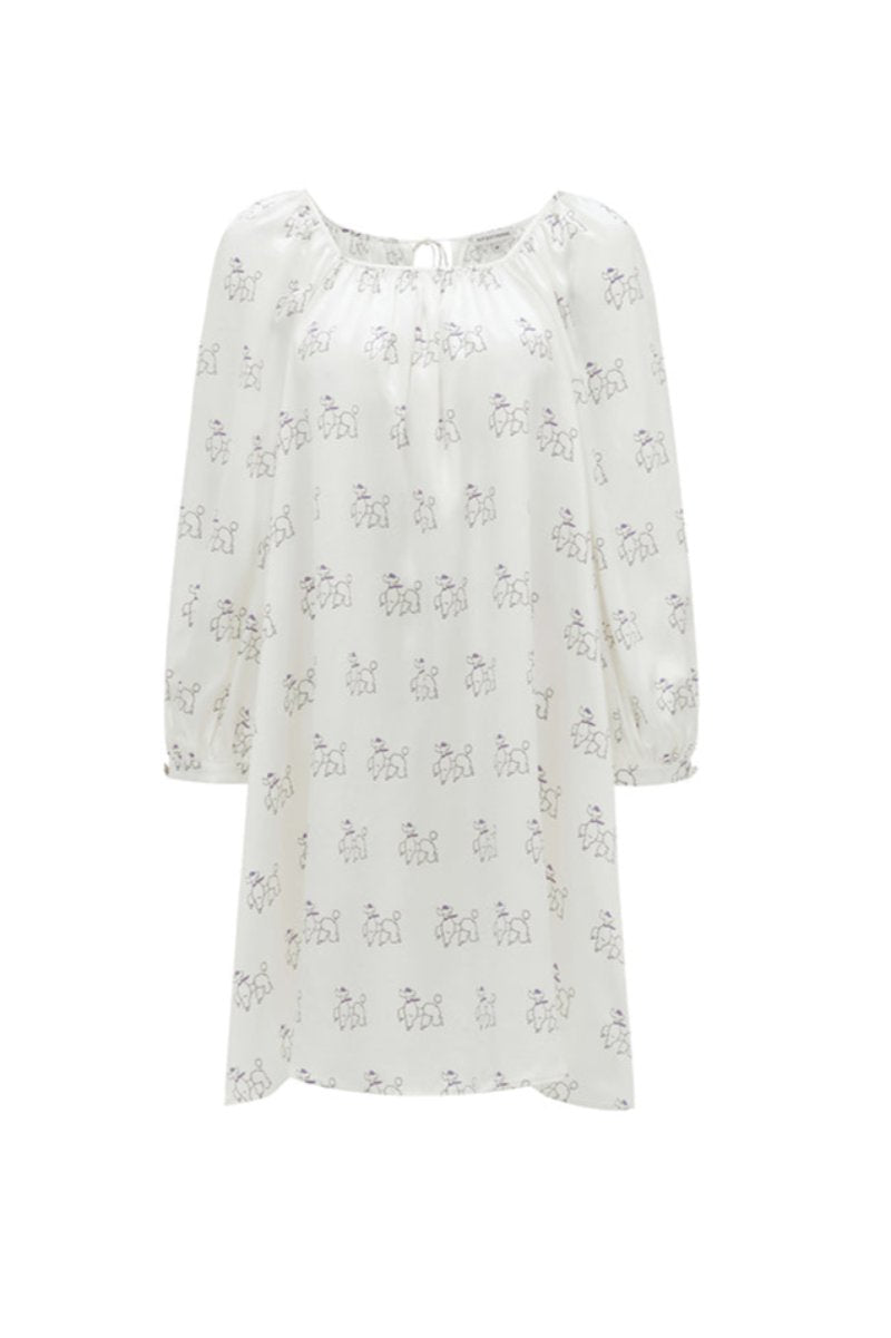 DIAMOND POODLES WHITE SILK PUFF SLEEVE DRESS - CULT MIA