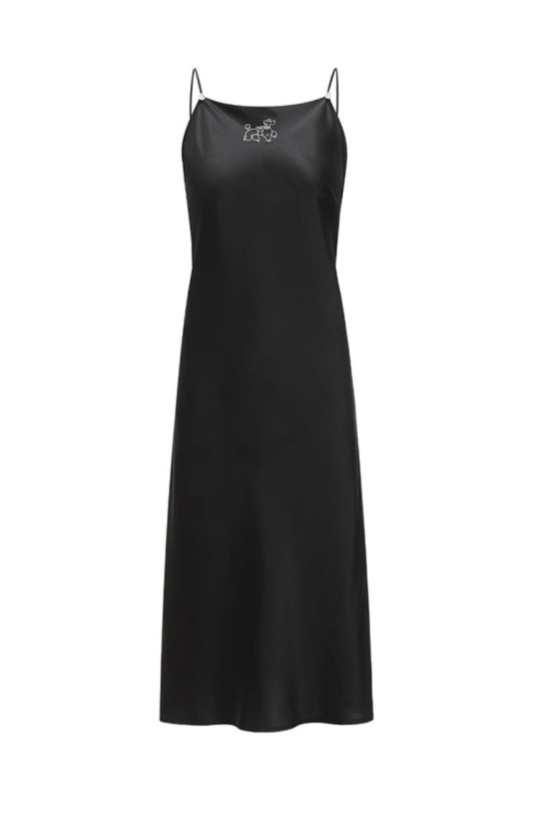 DIAMOND POODLES BLACK SILK SLIP DRESS - CULT MIA
