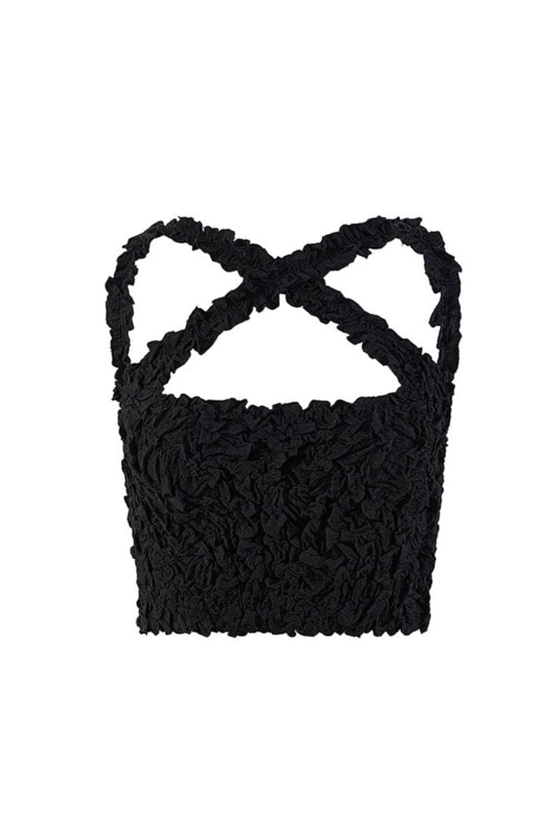 BLACK MIA SMOCKED CROP TOP - CULT MIA