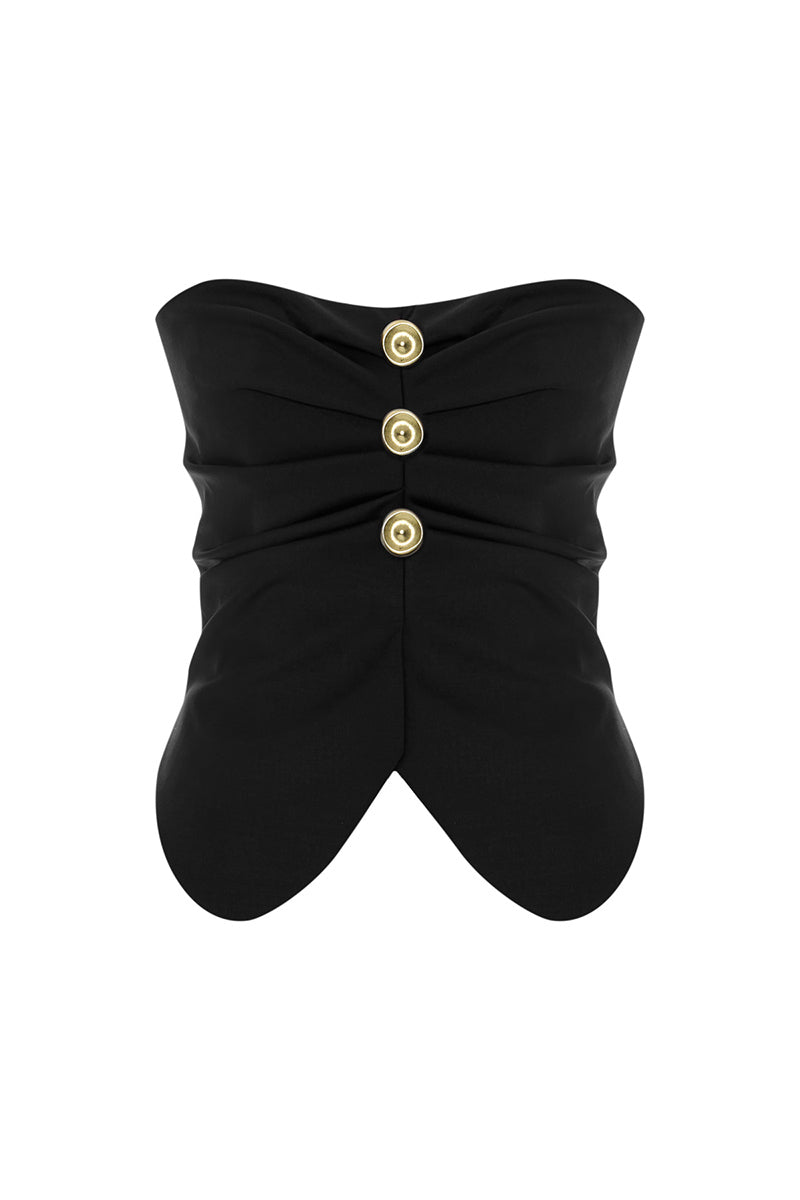 Black Acaria Studio GURU top, stylish sleeveless blouse with a relaxed fit, featuring a high neckline and contemporary design.